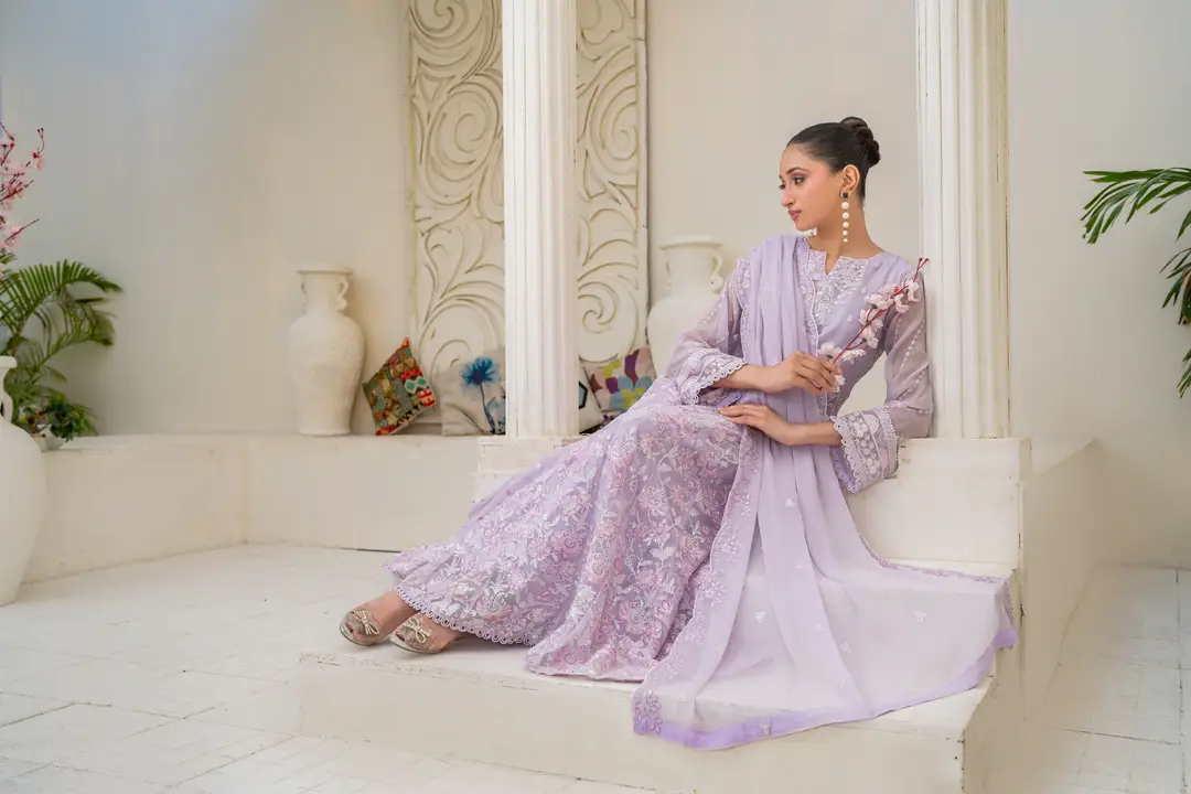 3 Pcs Women's Stitched Chiffon Hand Work Maxi Suit