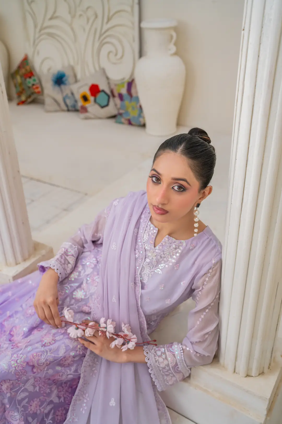 3 Pcs Women's Stitched Chiffon Hand Work Maxi Suit