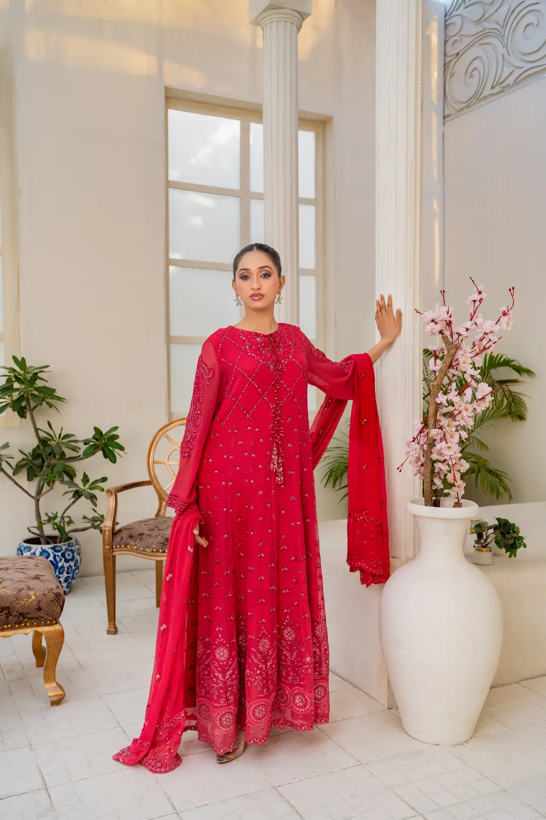 3 Pcs Women's Stitched Chiffon Hand Work Maxi Suit