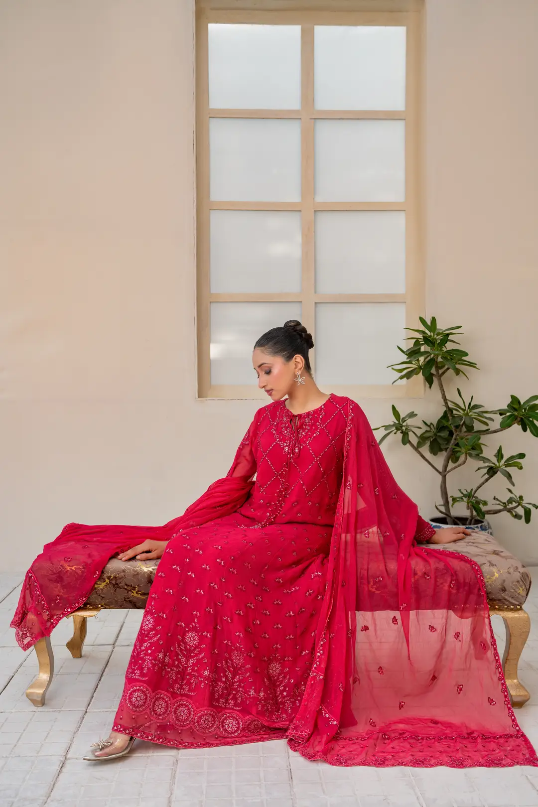 3 Pcs Women's Stitched Chiffon Hand Work Maxi Suit