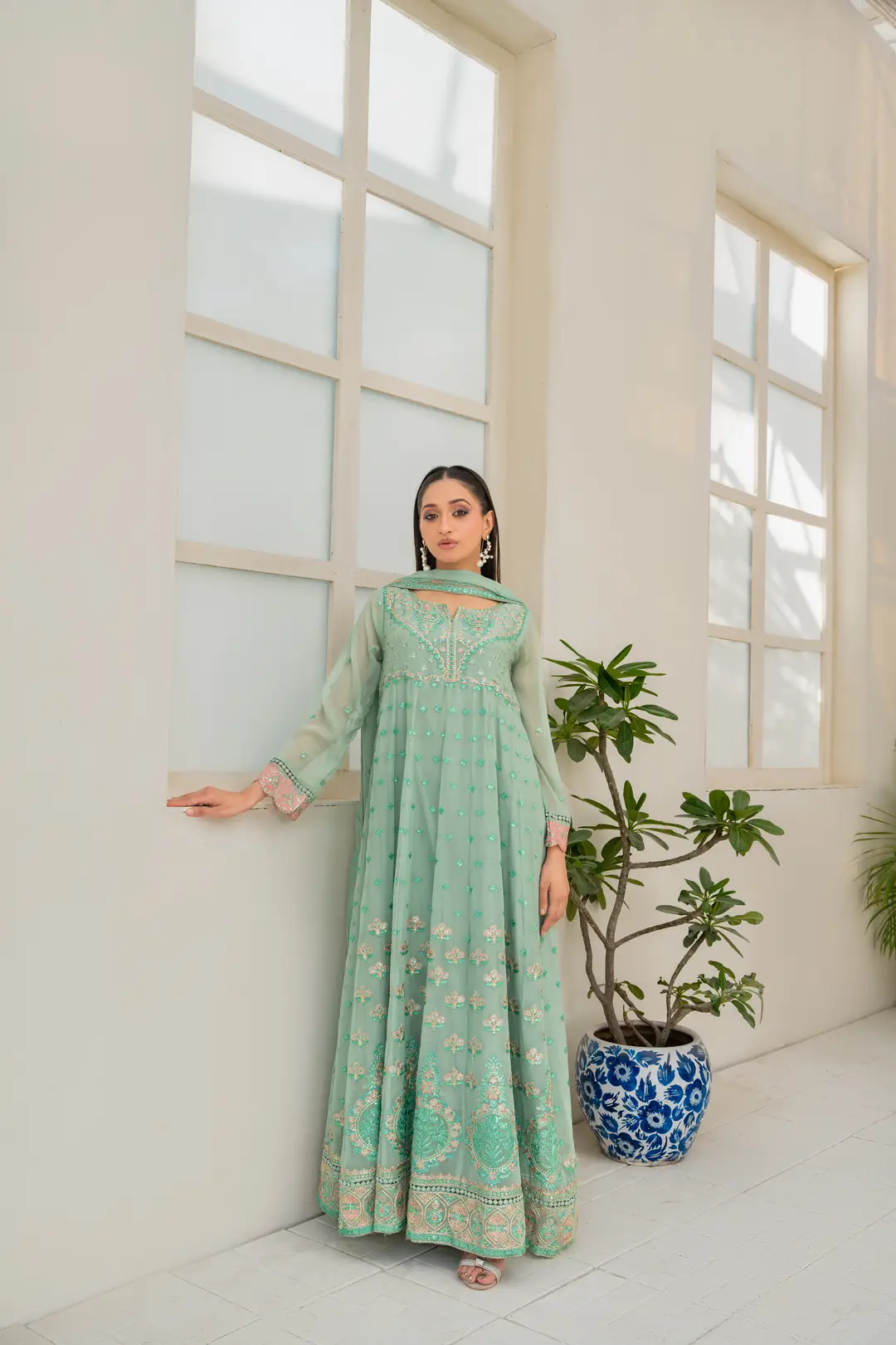 3 Pcs Women's Stitched Chiffon Hand Work Maxi Suit
