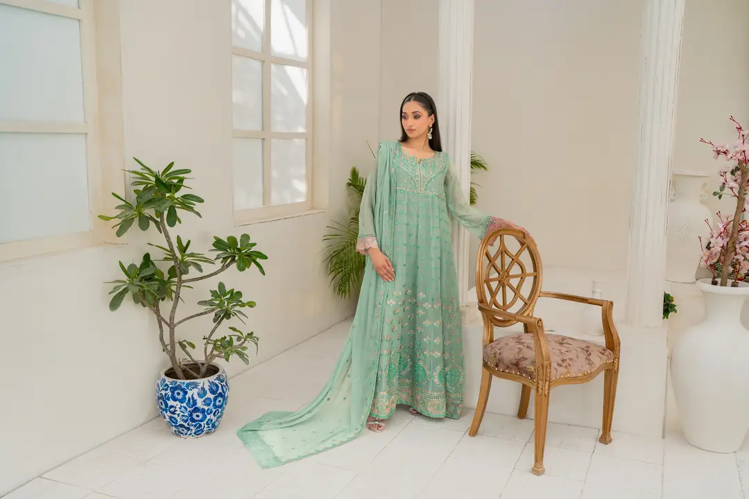 3 Pcs Women's Stitched Chiffon Hand Work Maxi Suit