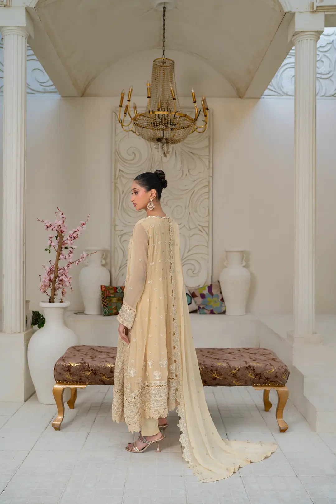 3 Pcs Women's Stitched Chiffon Hand Work Maxi Suit