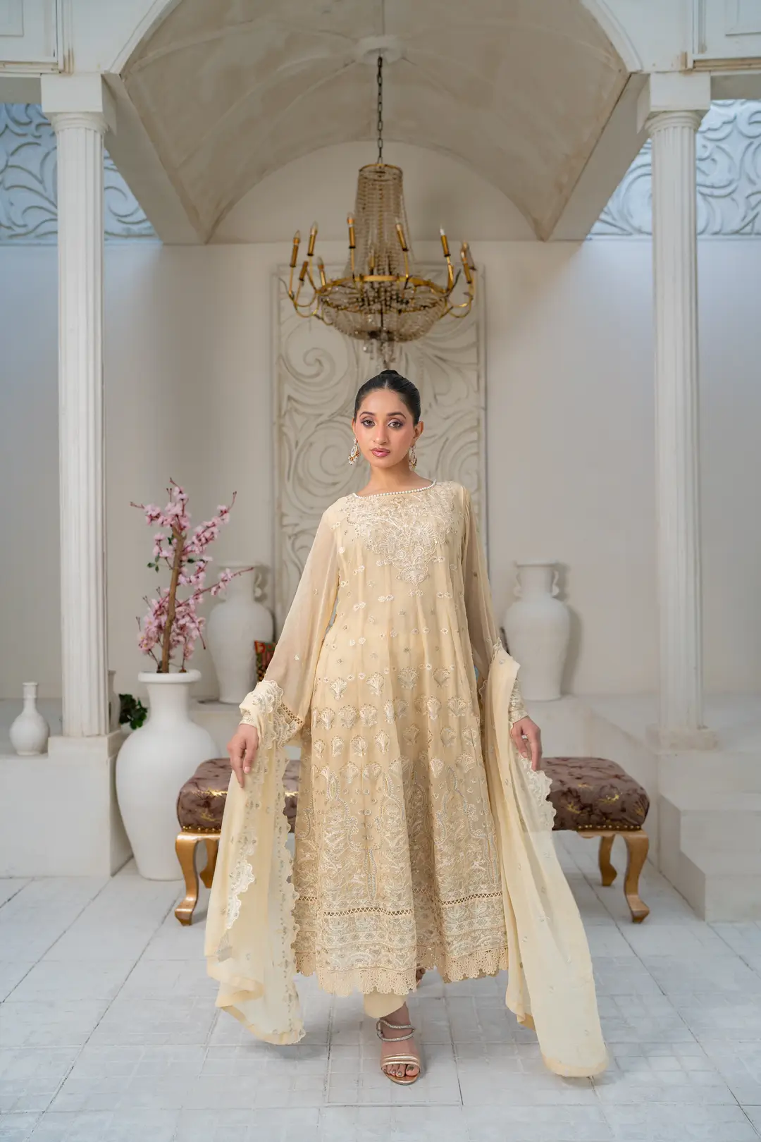 3 Pcs Women's Stitched Chiffon Hand Work Maxi Suit