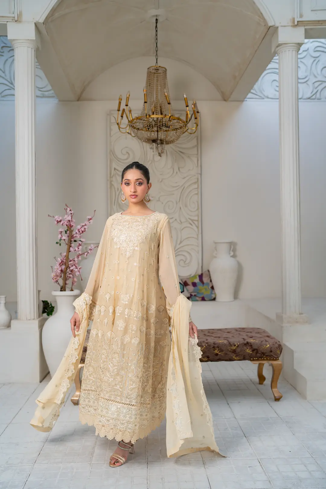 3 Pcs Women's Stitched Chiffon Hand Work Maxi Suit