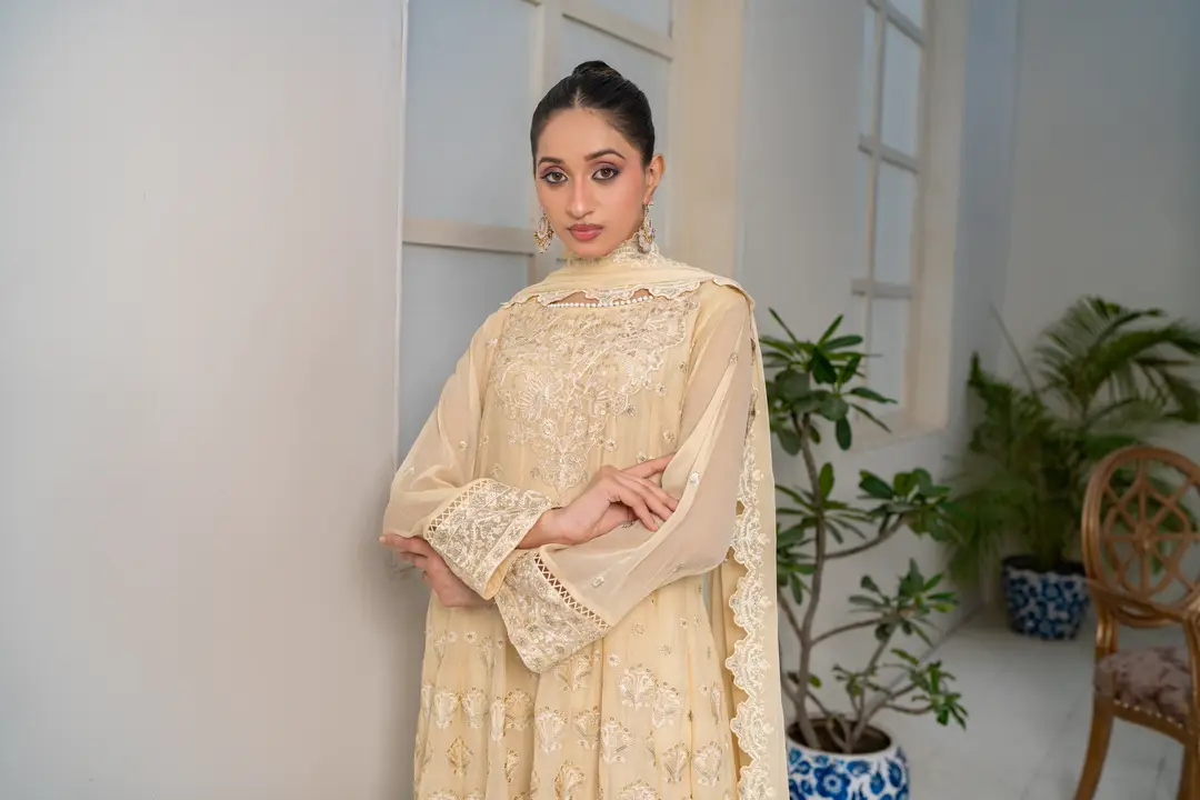 3 Pcs Women's Stitched Chiffon Hand Work Maxi Suit