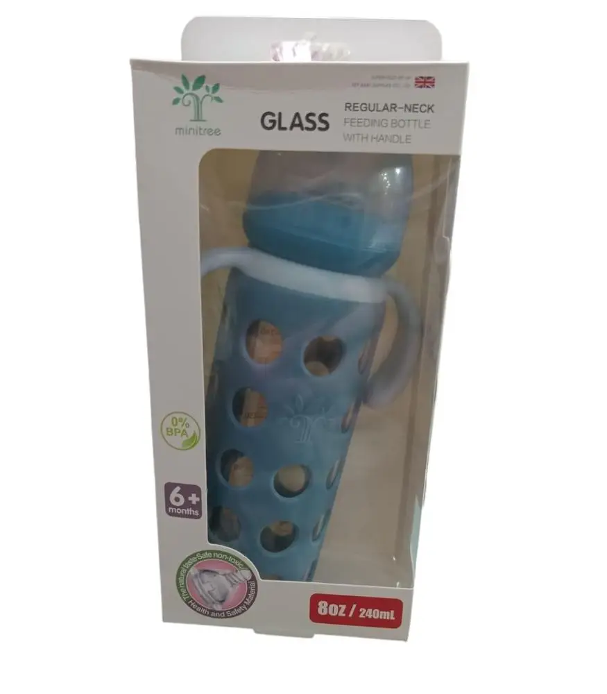 Baby Glass Feeder Bottle With Handle, 240 ML