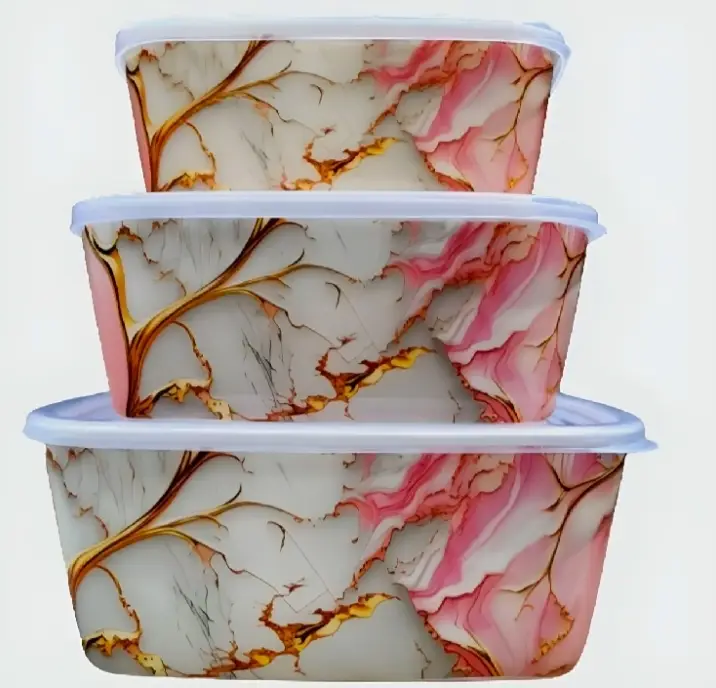 3 Pcs Marble Pink Golden Tree Food Storage box