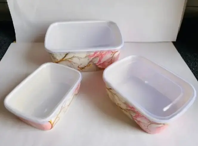 3 Pcs Marble Pink Golden Tree Food Storage box