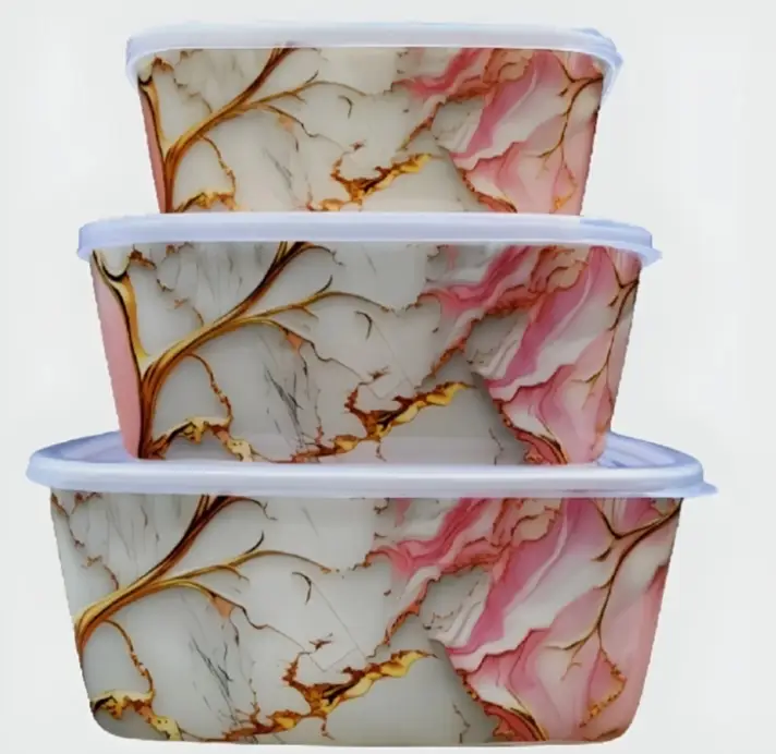 3 Pcs Marble Pink Golden Tree Food Storage box