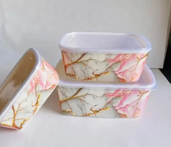 3 Pcs Marble Pink Golden Tree Food Storage box