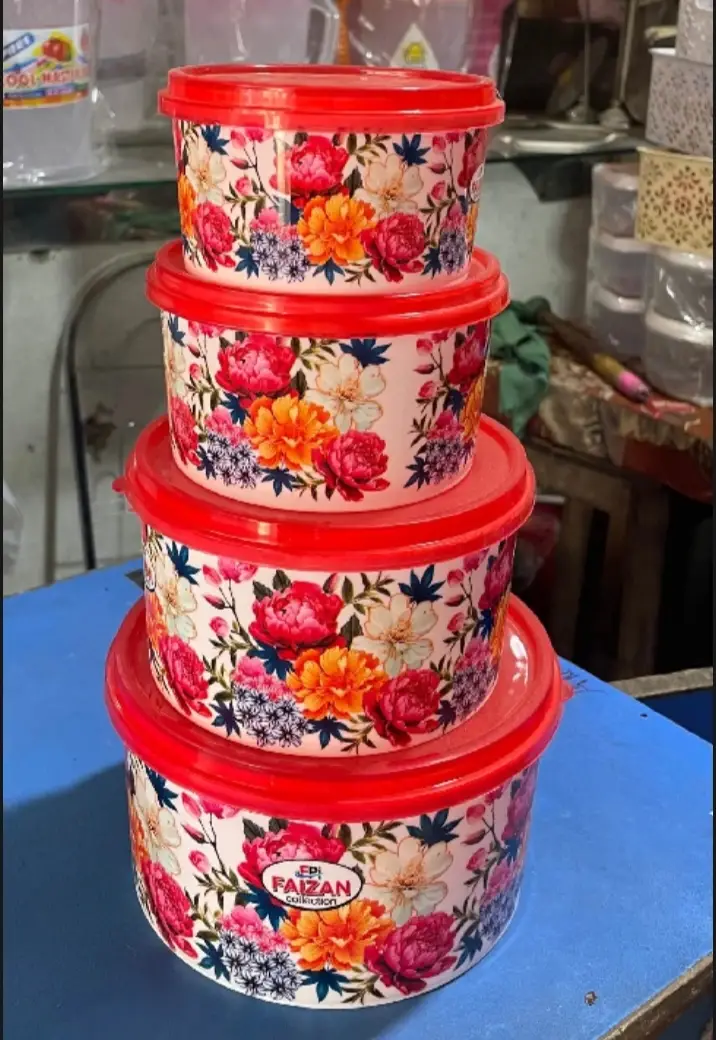 4 Pcs Set Food Storage Bowl Set With Lid - Floral Design
