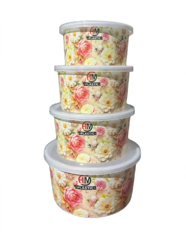4 Pcs Set Food Storage Bowl Set With Lid - Floral Design