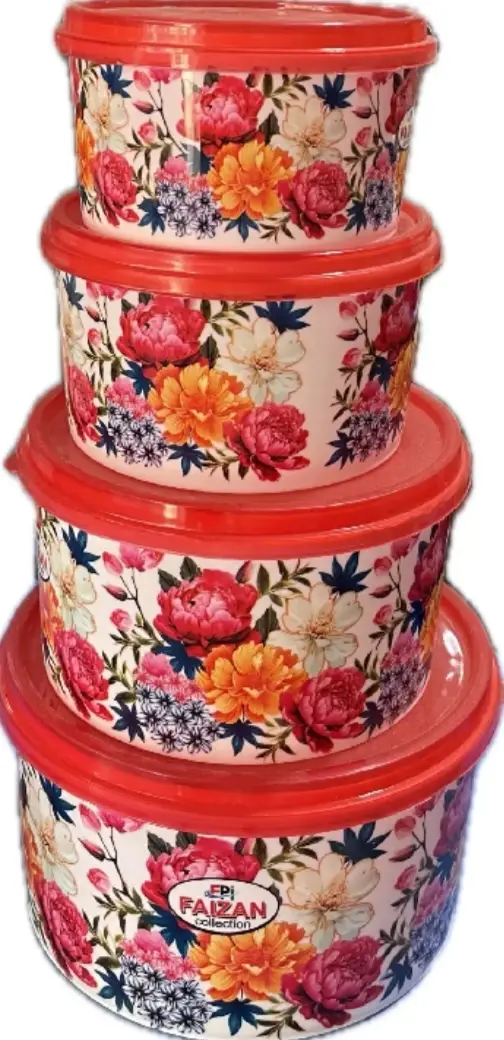 4 Pcs Set Food Storage Bowl Set With Lid - Floral Design