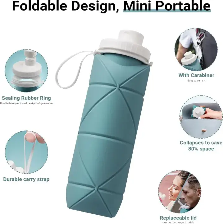 Silicone Foldable Water Bottle 600ml - Travel Water Bottle