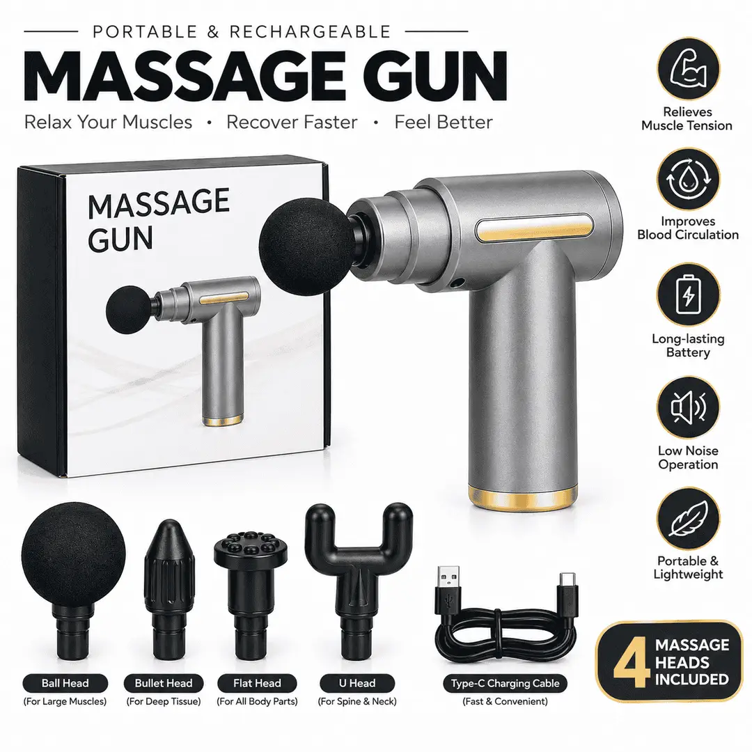 Portable Massage Gun with 4 Massage Heads