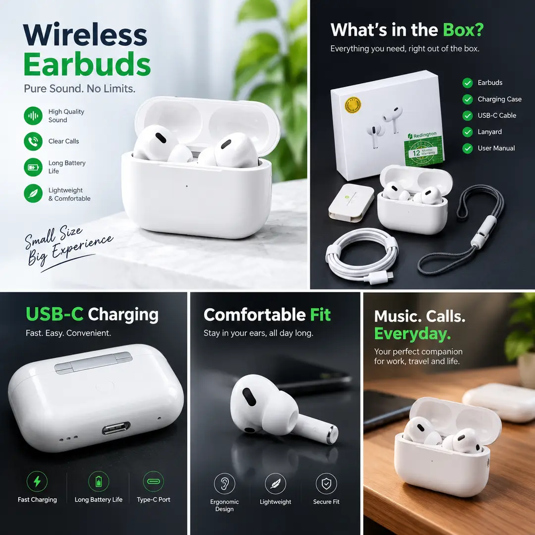 White Long-Lasting Battery With Fast Charge 2 Earbuds