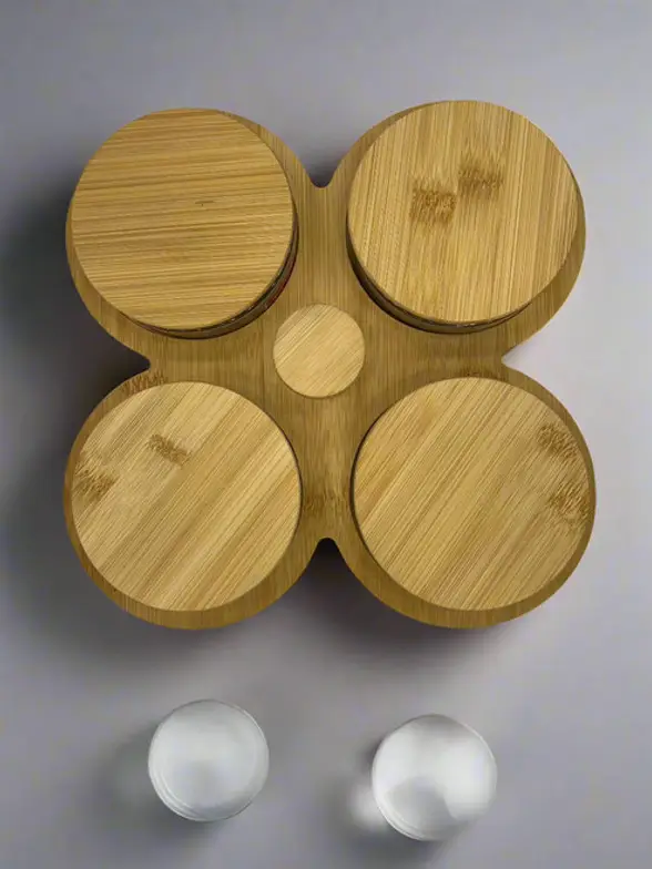 Acrylic Wooden Dry Fruit Jar Set 5 Pcs with Stand