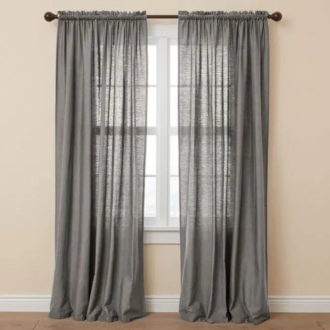2 Pcs Polyester Plain Curtains 2