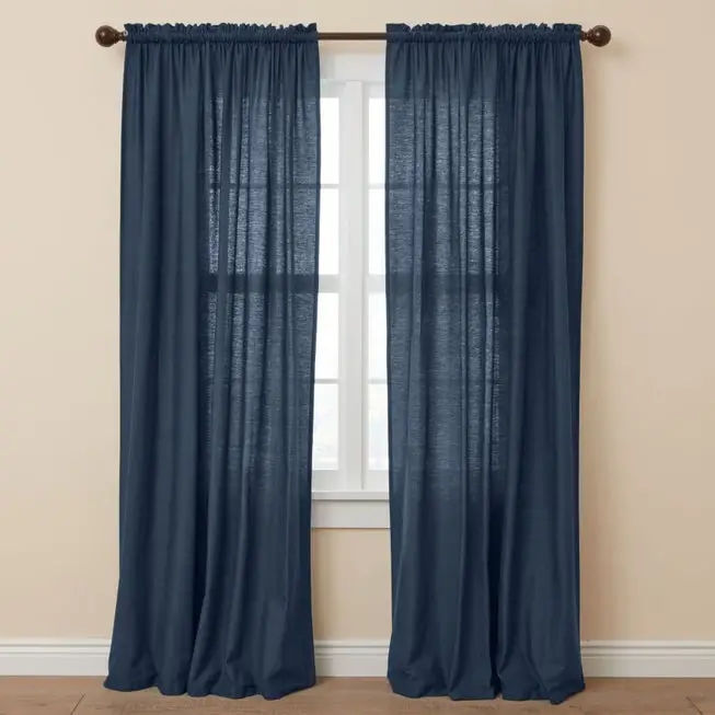 2 Pcs Polyester Plain Curtains 2