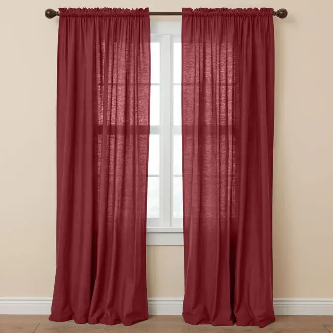 2 Pcs Polyester Plain Curtains 2