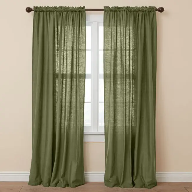 2 Pcs Polyester Plain Curtains 2