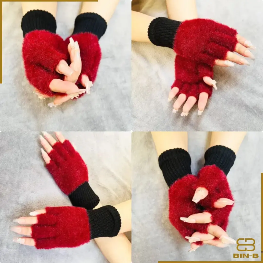 2 Pcs Wool Plain Fingerless Gloves 2