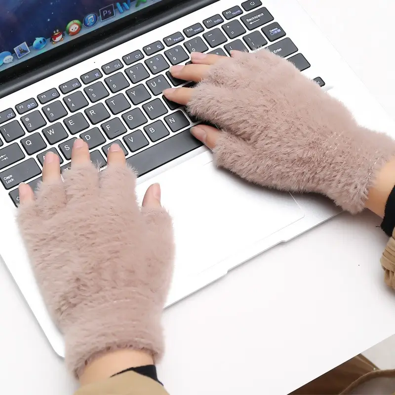 2 Pcs Wool Plain Fingerless Gloves 2