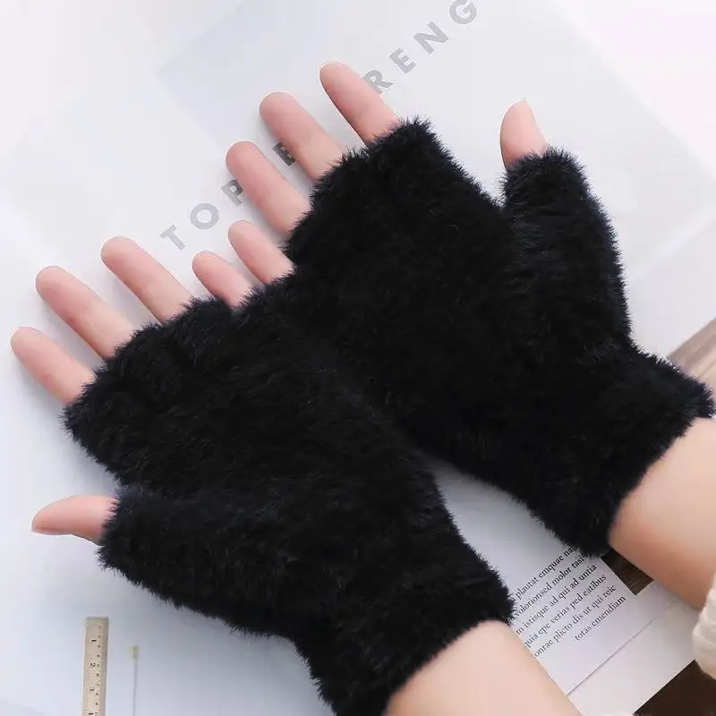 2 Pcs Wool Plain Fingerless Gloves 2