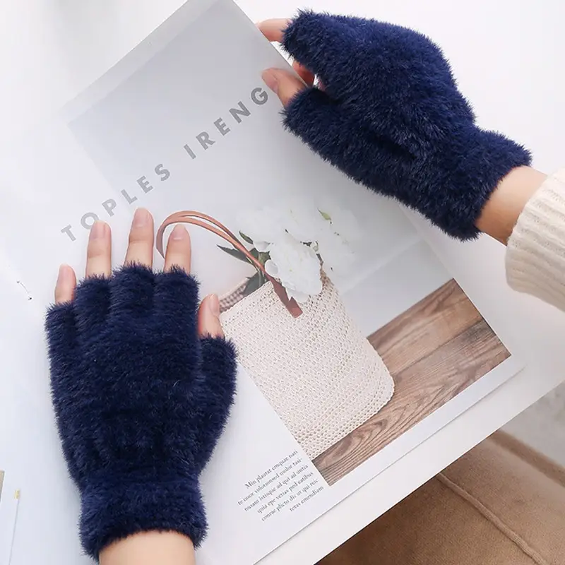 2 Pcs Wool Plain Fingerless Gloves 2