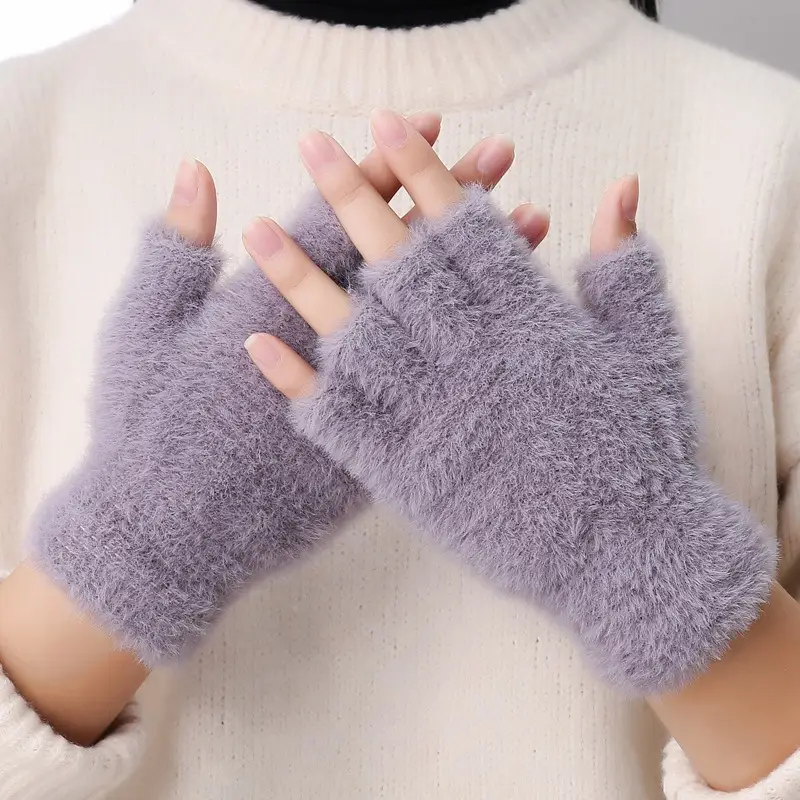 2 Pcs Wool Plain Fingerless Gloves 2