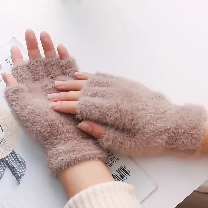 2 Pcs Wool Plain Fingerless Gloves 2
