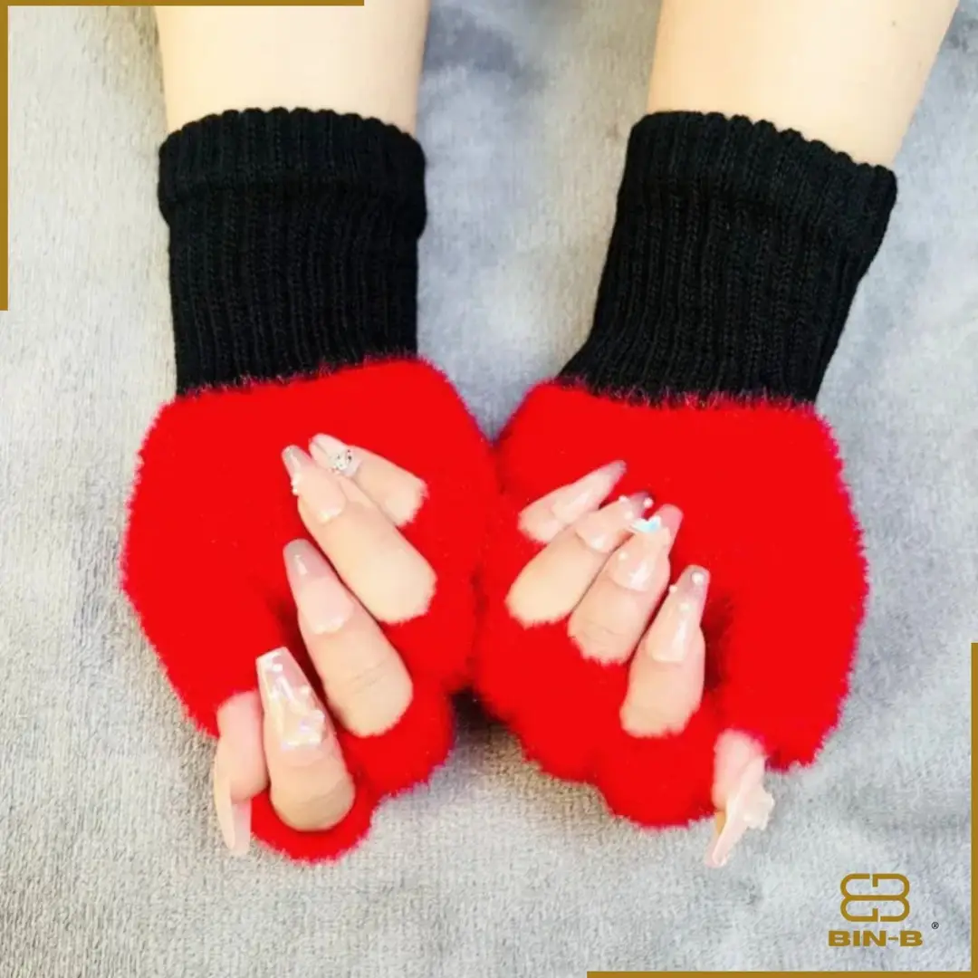 2 Pcs Wool Plain Fingerless Gloves 2