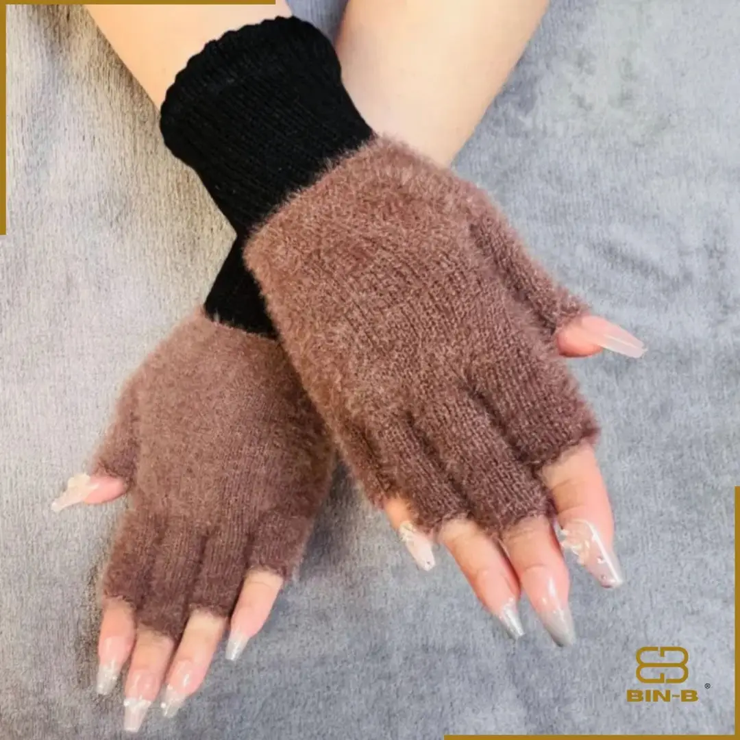 2 Pcs Wool Plain Fingerless Gloves 2