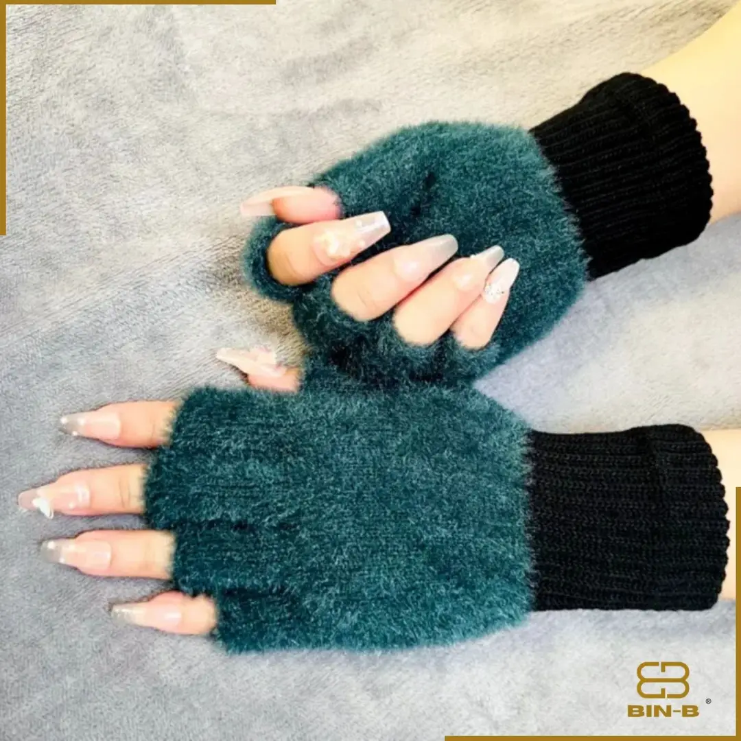 2 Pcs Wool Plain Fingerless Gloves 2