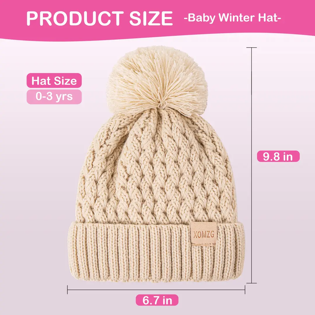 Baby Beanie Hats with 2-Pack,Warm Winter Hats