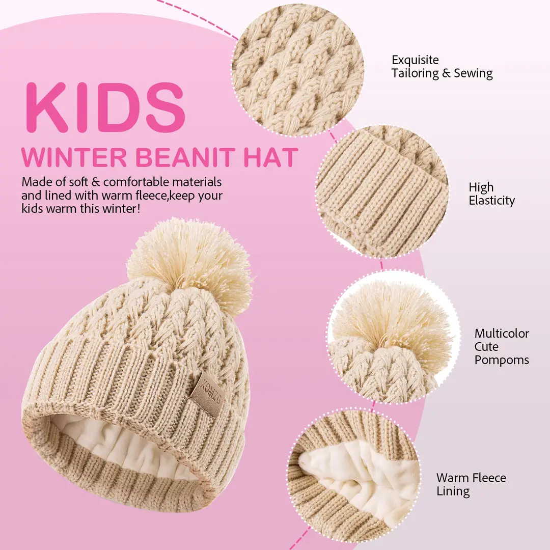 Baby Beanie Hats with 2-Pack,Warm Winter Hats