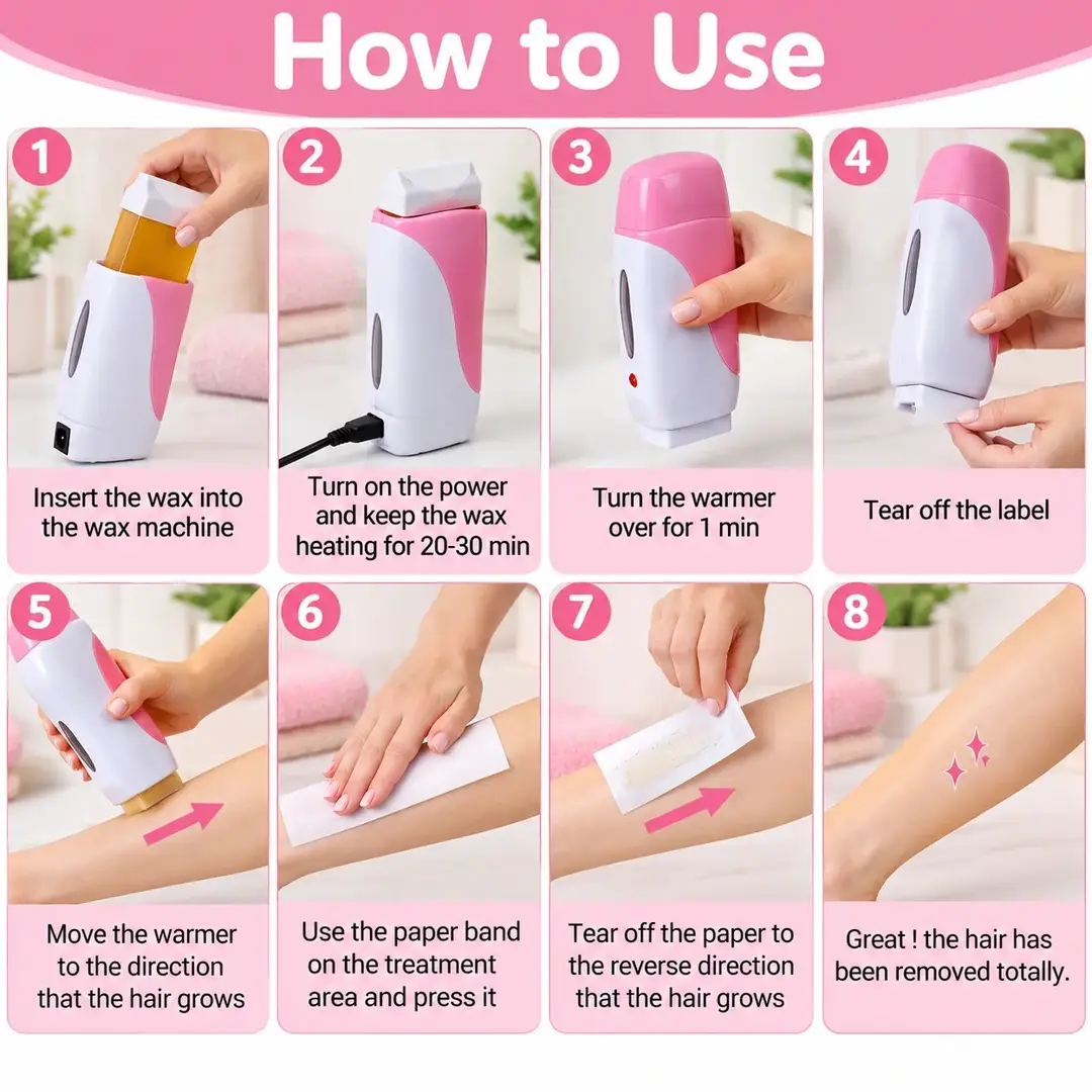 3 In 1 Depilatory Wax Roll On Heater With Refill & Strips