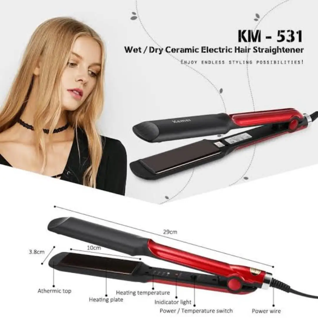 Kemei km-531 Hair Straightener for women - red