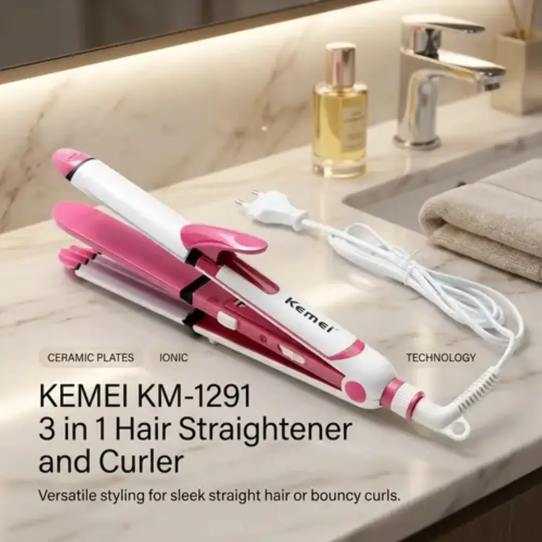 Kemei KM 1291 3 in 1 Hair Straightener Curler & Crimper