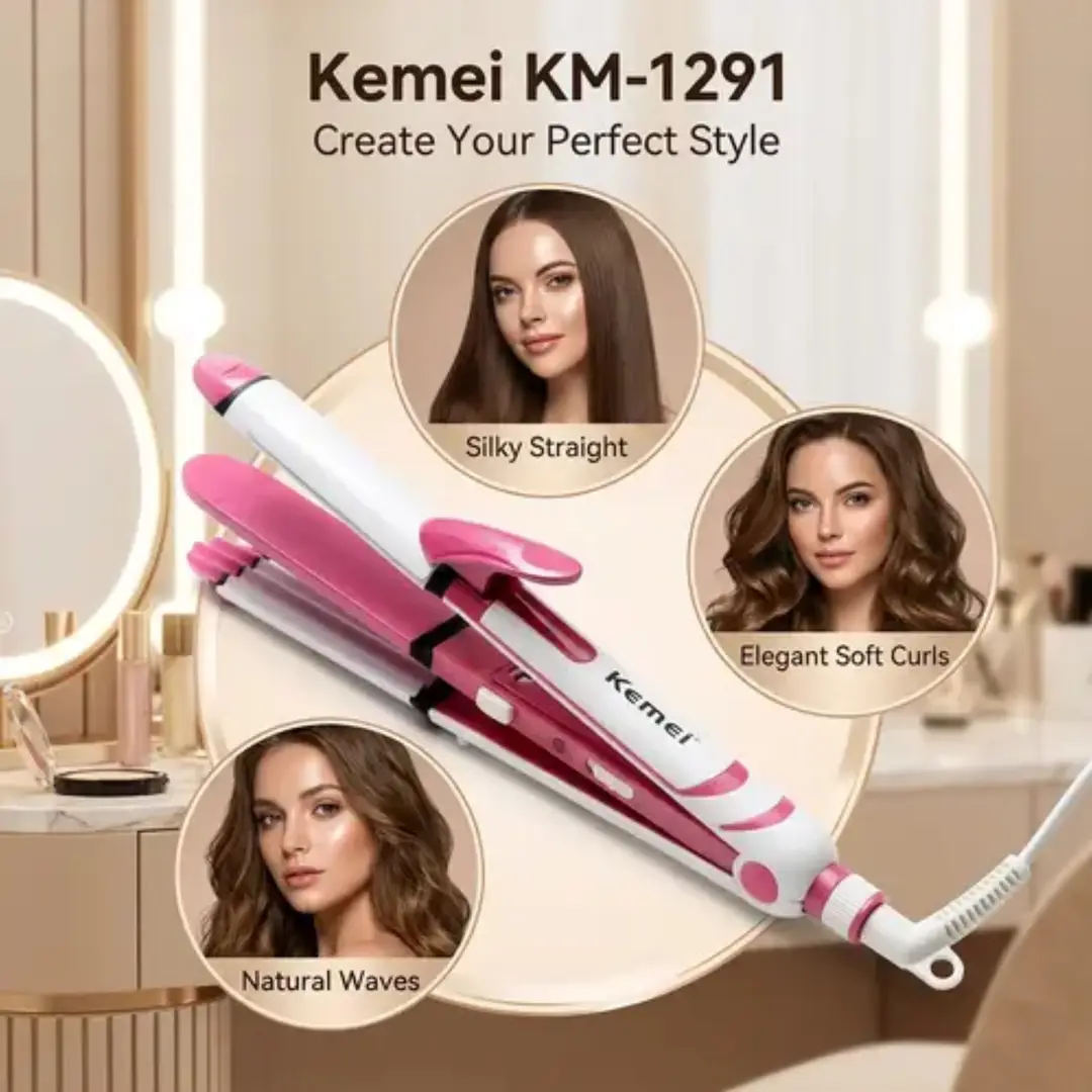 Kemei KM 1291 3 in 1 Hair Straightener Curler & Crimper