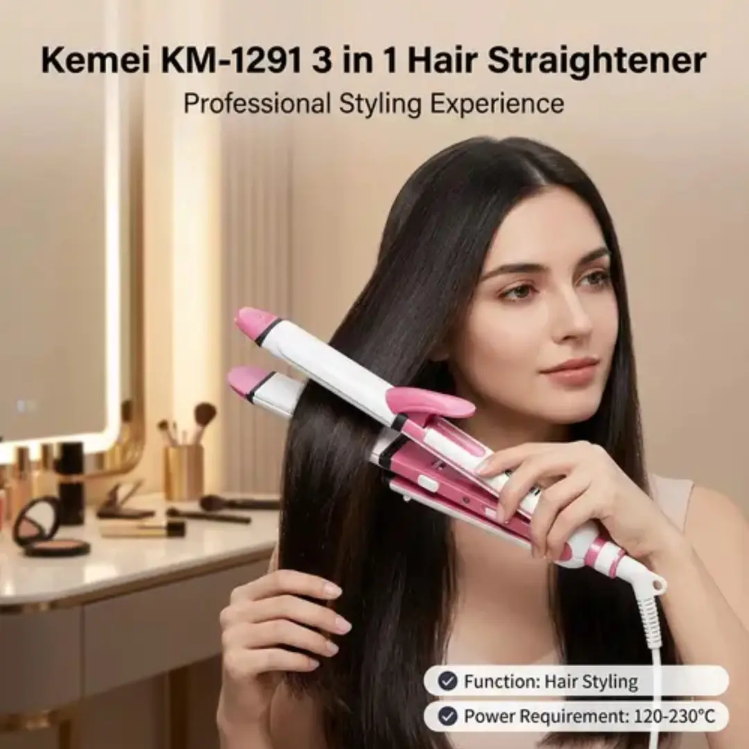 Kemei KM 1291 3 in 1 Hair Straightener Curler & Crimper