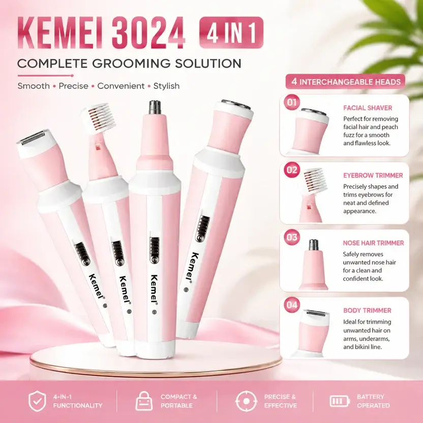 Kemei 4 in 1 Women’s rechargeable Hair Remover km-3024