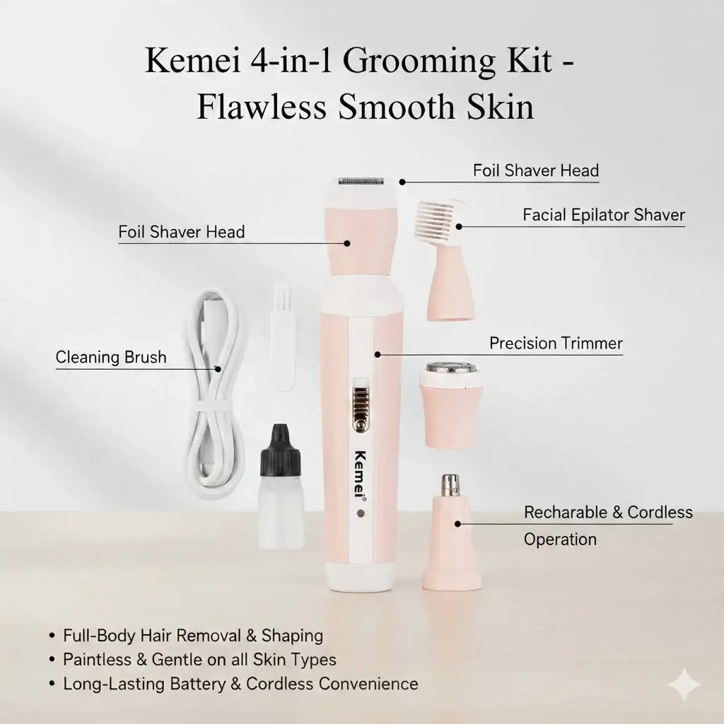 Kemei 4 in 1 Women’s rechargeable Hair Remover km-3024