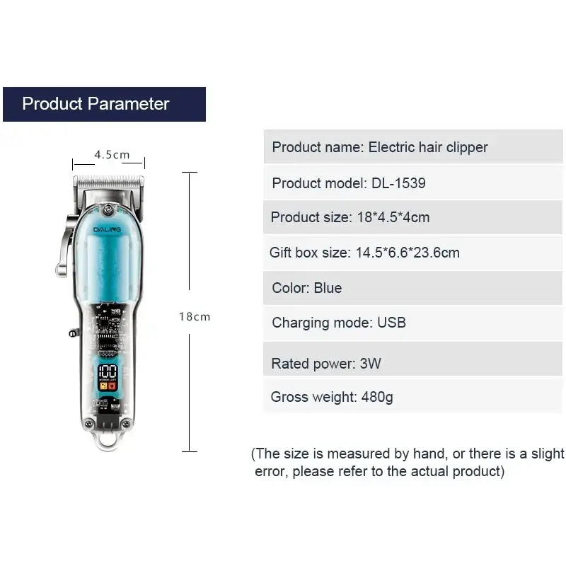 Transparent Daling DL-1539 Cordless Hair Clipper
