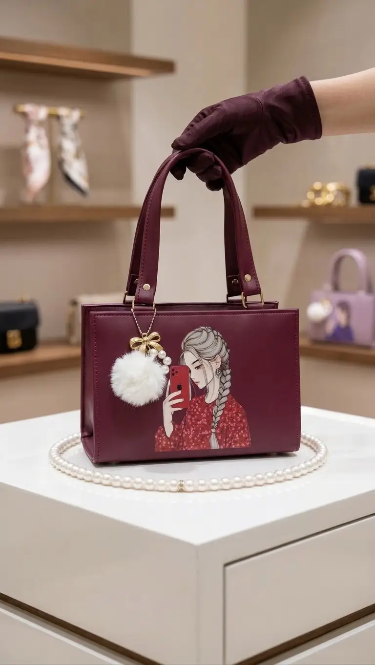 Girl's Leather Printed Shoulder Bag