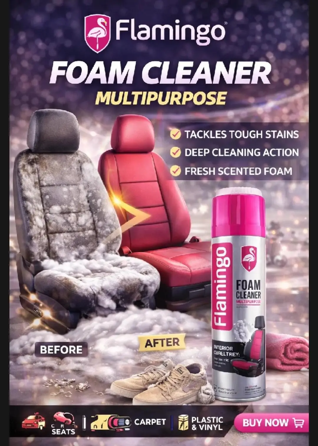Flamingo Multipurpose Foam Cleaner 650ml Stain Remover