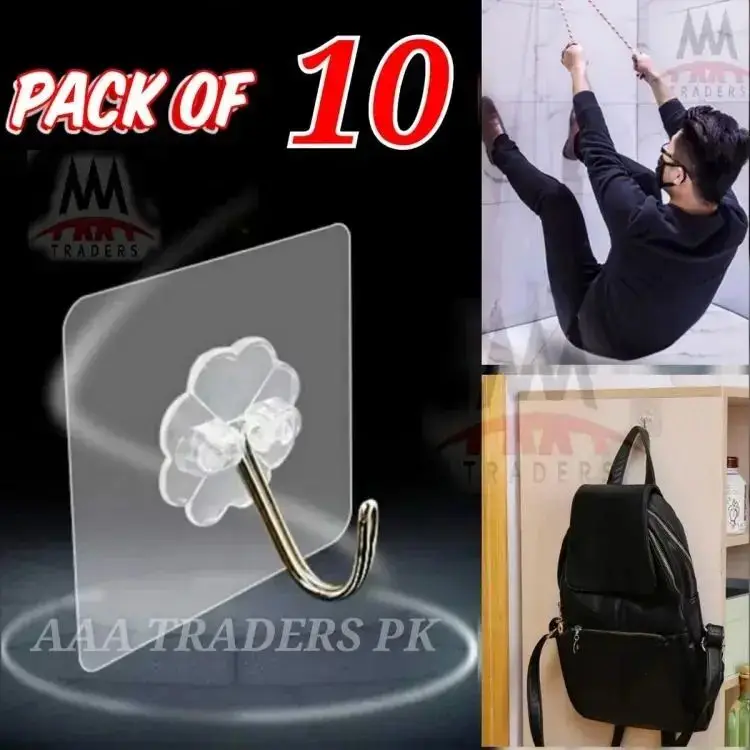Pack of 10 Adhesive Suction Cup Hooks for Wall,  Door