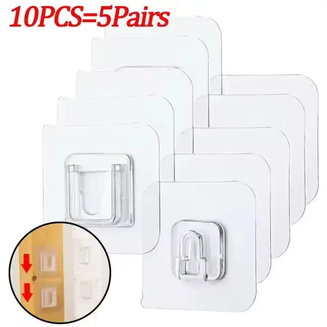 Pack of 10 Transparent Double-Sided Adhesive Wall Hooks