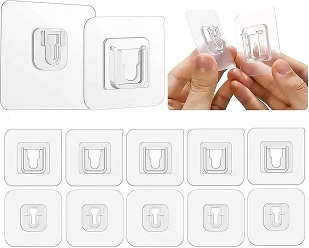 Pack of 10 Transparent Double-Sided Adhesive Wall Hooks